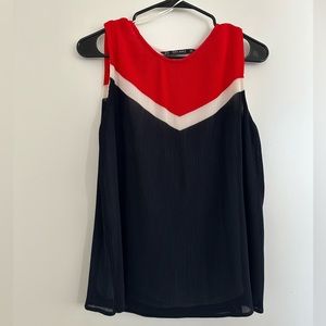 Zara Red Blue White Pleated Sleeveless Top